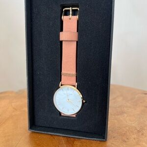 Rosefield Minimalist Rose-gold Case Watch with Blush Leather Strap